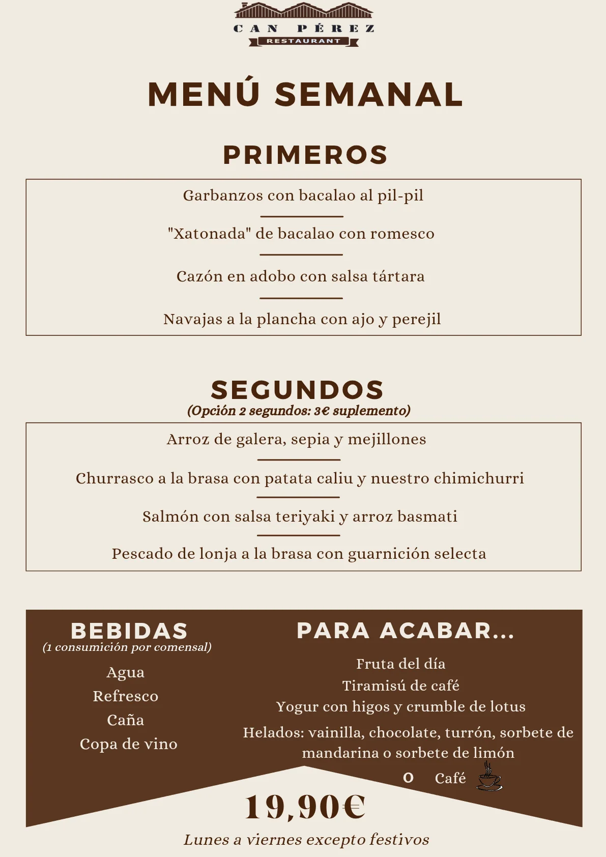 Menú del día de Can Pérez